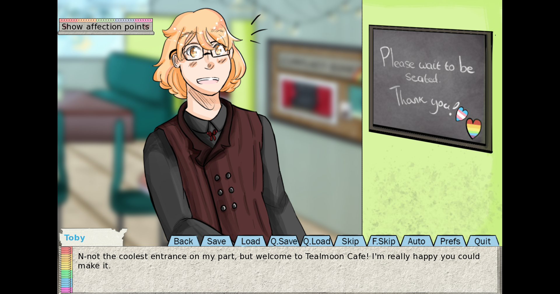 An illustration of Toby in their waiter uniform