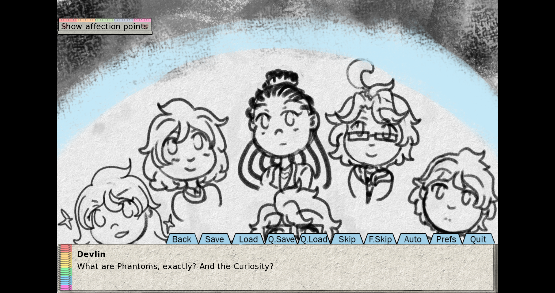 A sketch-style CG of the characters